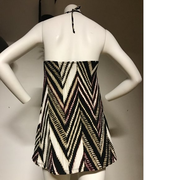Le Chateau Brown Tan Top braided halter neck tunic geo geometrical fishnet NWT - Picture 4 of 7